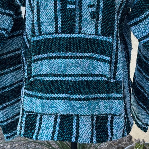 Confecciones Artilana Green Striped Poncho Women Size Medium - Picture 3 of 16